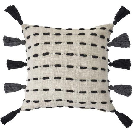 LR HOME LR Home PILLO07436BLKFFPL Tasseled Black & Cream Modern Square Throw Pillow - 20 x 20 in. PILLO07436BLKFFPL